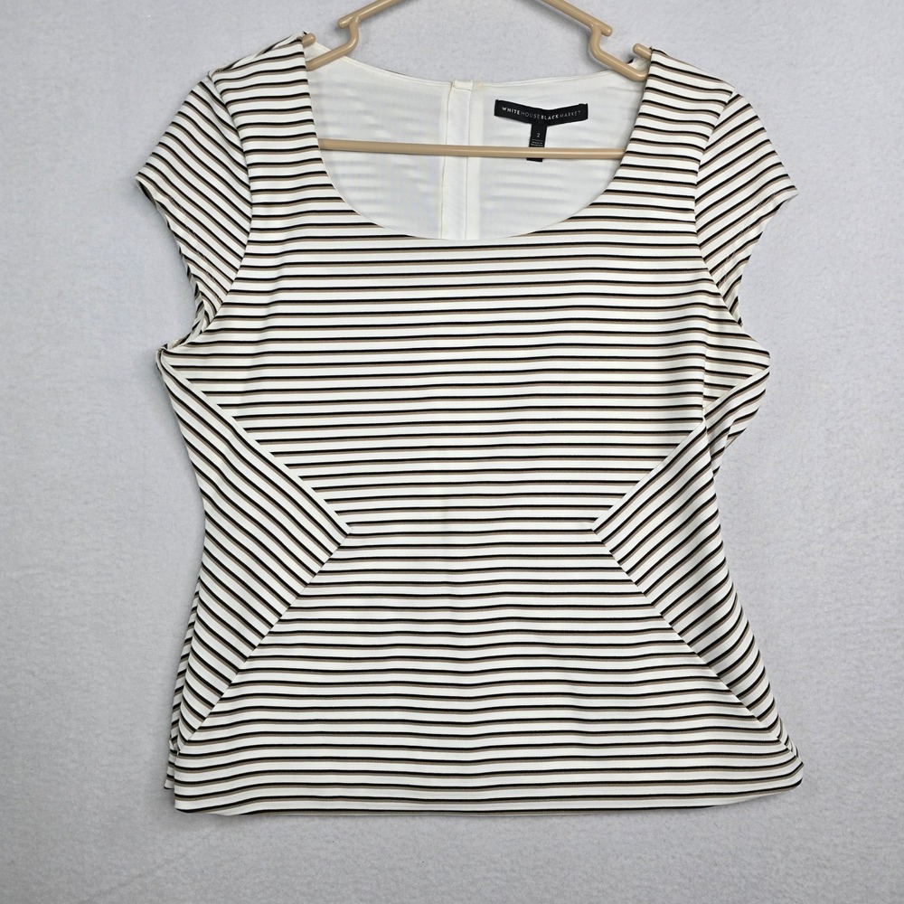 White‎ House Black Market Striped round Neck Cap Sleeve Top Size 2 stretch
